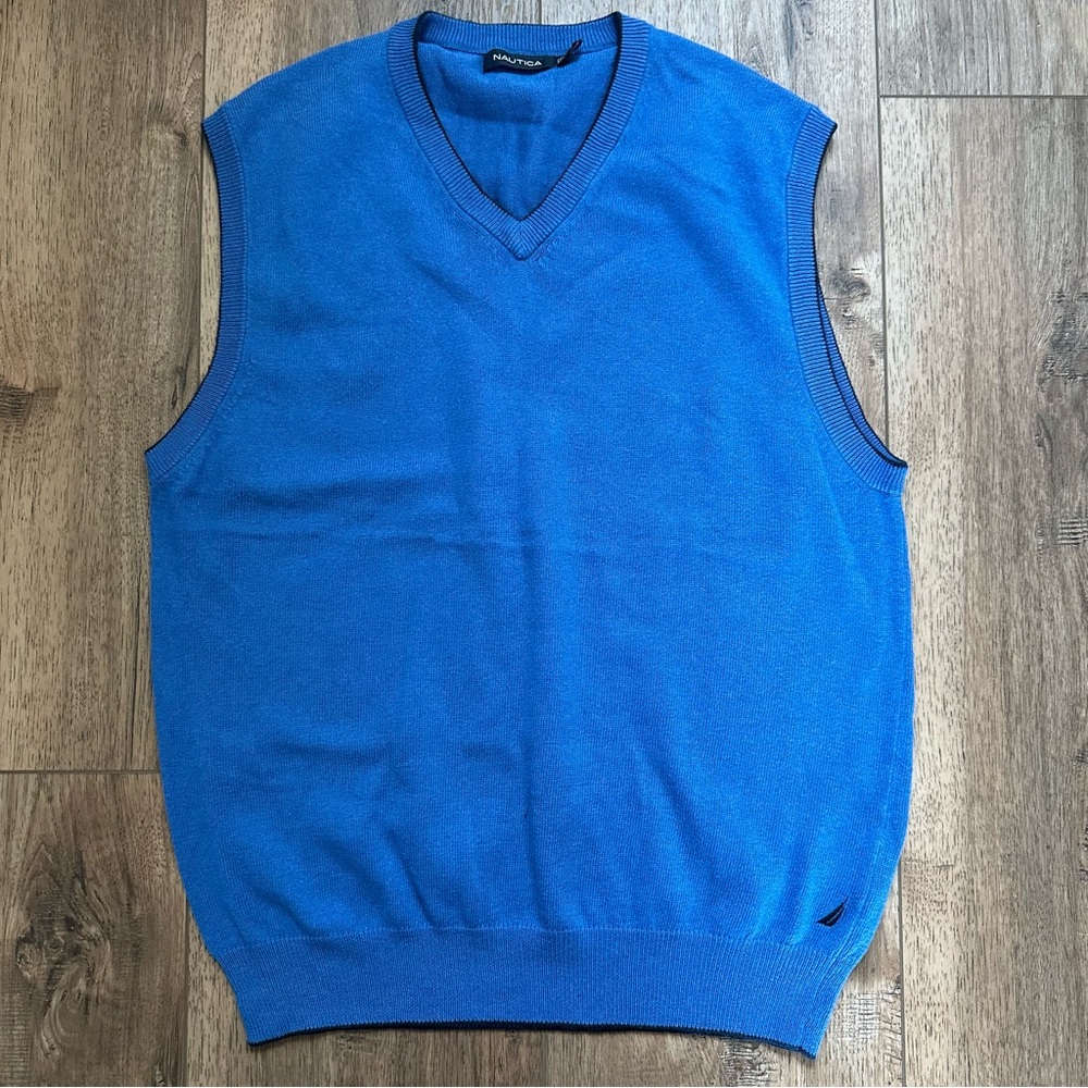 Nautica Men’s Sleeveless Sweater Vest, V-Neck, Blue, Cashmere‎ Blend, Medium